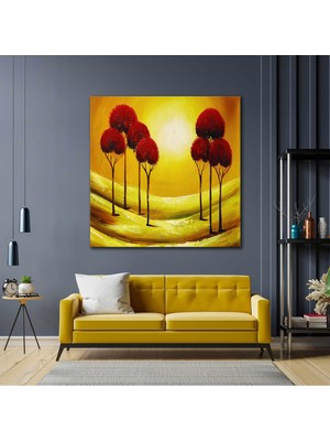 SML Tablo Gün Batımında Kırmızı Yapraklı Ağaçlar Doğa Manzara Kanvas Tablo