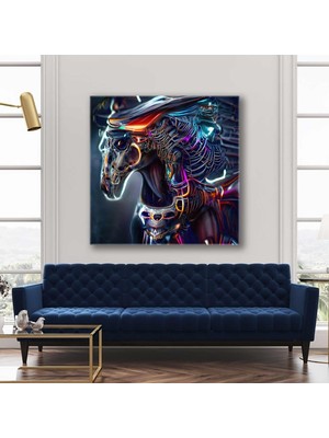 SML Tablo Futuristik Renkli Neon Çizgiler At Iskelet Yapısı Röntgen Kanvas Tablo