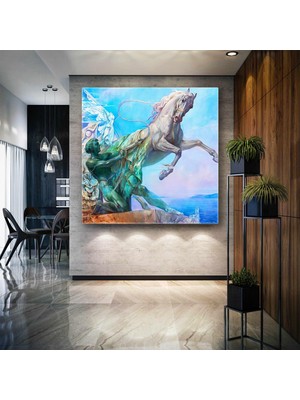 SML Tablo Astroloji Tarih Beyaz At Yunan Mitolojisi Öğeleri Deniz Kanvas Tablo