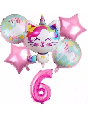 Parti Station Unicorn Kedi Kitty  Rakam Konsept Yaş Balon Doğum Günü Set Yaş Balon Set