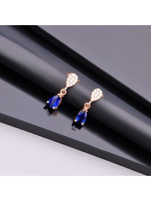 Miavi Silver 925 Ayar Gümüş Safir Taşlı Damla Küpe