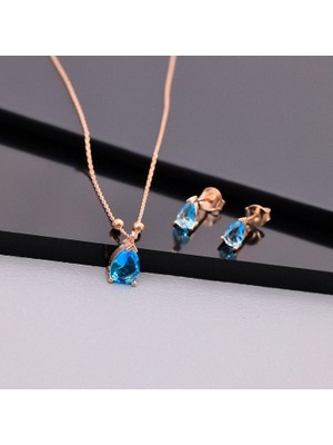 Miavi Silver 925 Ayar Gümüş Aquamarine Taşlı Dorikalı Damla Set