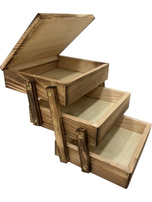 Boho Bazzar Ahşap El Yapımı 3 Katlı Dikiş Kutusu 12 x 10 cm