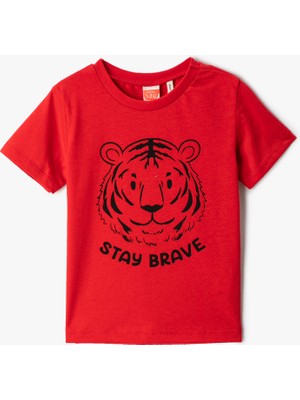 Koton Kaplan Baskılı Kısa Kollu Tişört Bisiklet Yaka