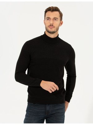 Pierre Cardin Erkek Siyah Slim Fit Balıkçı Yaka Triko Kazak 50265422-VR046