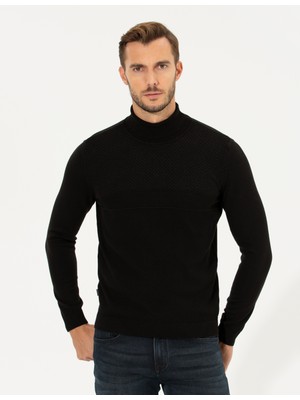 Pierre Cardin Erkek Siyah Slim Fit Balıkçı Yaka Triko Kazak 50265422-VR046