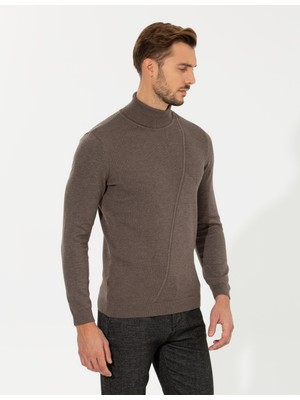 Pierre Cardin Erkek Vizon Melanj Slim Fit Balıkçı Yaka Triko Kazak 50259784-VR174