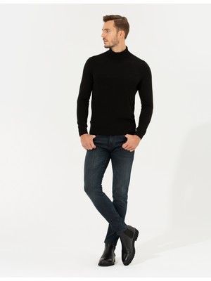 Pierre Cardin Erkek Siyah Slim Fit Balıkçı Yaka Triko Kazak 50265422-VR046