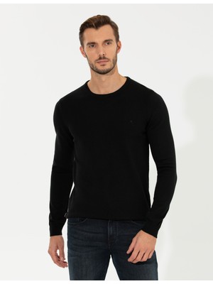 Pierre Cardin Erkek Siyah Slim Fit Bisiklet Yaka Basic Triko Kazak 50258993-VR046