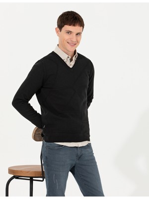 Pierre Cardin Erkek Siyah Slim Fit V Yaka Triko Kazak 50265423-VR046