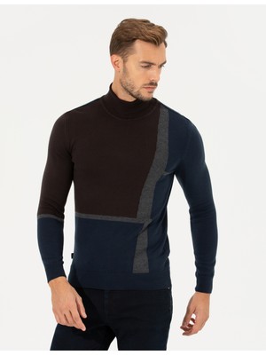 Pierre Cardin Erkek Kahverengi Slim Fit Balıkçı Yaka Triko Kazak 50261176-VR029