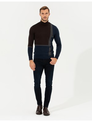 Pierre Cardin Erkek Kahverengi Slim Fit Balıkçı Yaka Triko Kazak 50261176-VR029