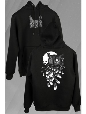 Kendim Seçtim Baykuş Dolunay Owl Ön ve Arka Baskılı Sweatshirt Unisex Kapüşonlu Hoodie