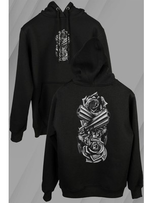 Kendim Seçtim Smith Wesson Revolver Gungs Tabanca Gül Beyaz Ön ve Arka Baskılı Sweatshirt Unisex Kapüşonlu Hoodie
