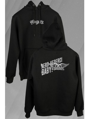 Kendim Seçtim Aerosmith Steven Tyler Black On Black Wings Ön ve Arka Baskılı Sweatshirt Unisex Kapüşonlu Hoodie