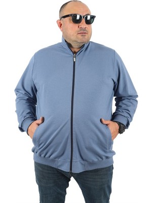 Starbattal Büyük Beden Basic Mevsimlik Fermuarlı Sweatshirt 22750 Mavı