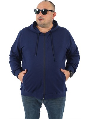 Starbattal Büyük Beden Basic Mevsimlik Fermuarlı Kapüşonlu Sweat 22751 Indıgo