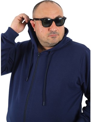 Starbattal Büyük Beden Basic Mevsimlik Fermuarlı Kapüşonlu Sweat 22751 Indıgo
