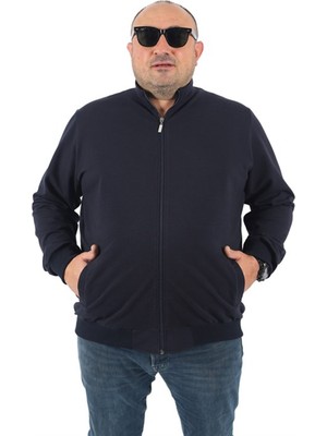 Starbattal Büyük Beden Basic Erkek Sweatshirt Lacivert Mevsimlik Fermuarlı 22750