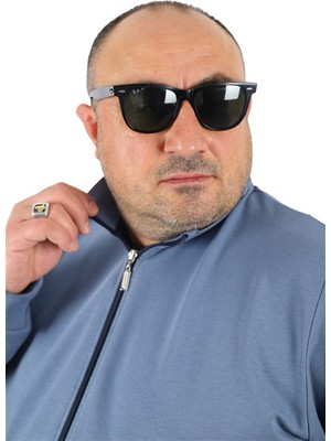 Starbattal Büyük Beden Basic Mevsimlik Fermuarlı Sweatshirt 22750 Mavı