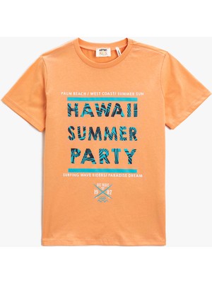 Koton Baskılı Kısa Kollu Tişört Bisiklet Yaka Pamuklu