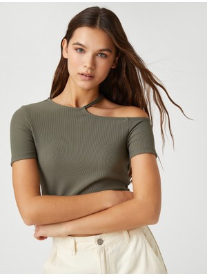 Koton Crop Tişört Kısa Kollu Pencere Detaylı Bisiklet Yaka