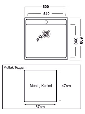 Gl General Glge 60A Vısta Granit Eviye 60X50 Metalik Gri