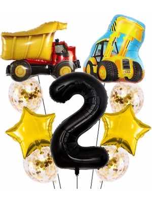 Parti Station Kamyon Dozer Kepçe Inşaat Balon Set Yıldız Balon Folyo Set Konsept Doğum Günü Set Yaş Balon Set