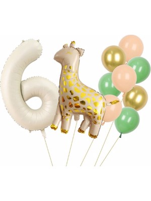 Parti Station Zürafa Balon Set Yıldız Balon Folyo Set Konsept Doğum Günü Set Yaş Balon Set