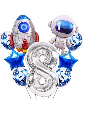 Parti Station Uzay Kozmik Galaksi Astronot Roket Balon Set Yıldız Balon Folyo Set Konsept Doğum Günü Set Yaş Balon