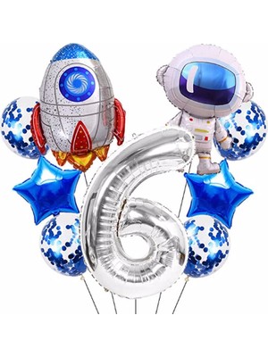 Parti Station Uzay Kozmik Galaksi Astronot Roket Balon Set Yıldız Balon Folyo Set Konsept Doğum Günü Set Yaş Balon