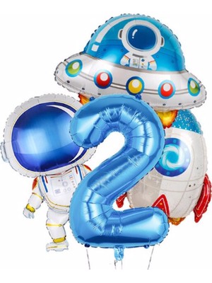 Parti Station Uzay Astronot Uzay Gemisi Roket Balon Set Yıldız Balon Folyo Set Konsept Doğum Günü Set Yaş Balon