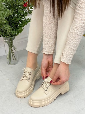 Erva'nın Butiği Bej Cilt (College) Kadın Bağcıklı Loafer
