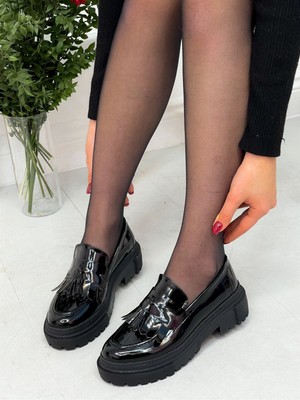 Erva'nın Butiği Siyah Rugan (Tassel) Püskül Detay Kadın Loafer