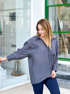 Pelin Yıldız Butik Omzu Düşük Oversize Gömlek-Antrasit