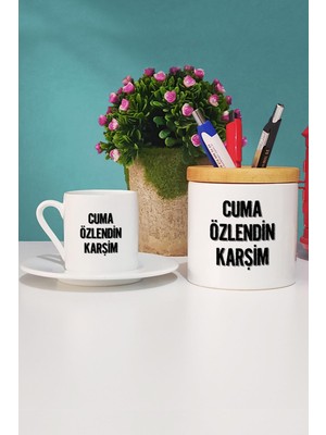 Hedizu Cuma Özlendin Karşim Türk Kahvesi Fincanı Beyaz ve Kalemlik