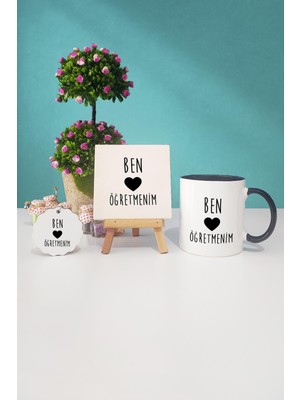 Hedizu Ben Kalp Öğretmenim Öğretmenler Günü Hediyesi Siyah Kupa Bardak Dekoratif Taş Anahtarlık