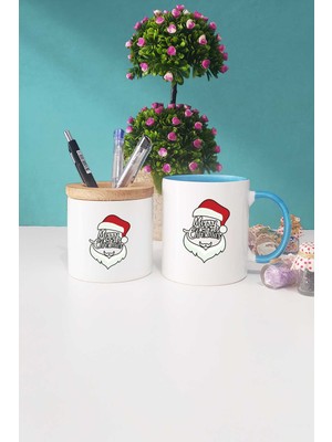 Hedizu Merry Christmas Yılbaşı Hediyesi Mavi Kupa Bardak Kalemlik