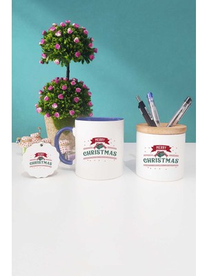 Hedizu Merry Christmas Yılbaşı Hediyesi Lacivert Kupa Bardak Kalemlik Anahtarlık