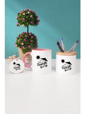 Hedizu Enjoy Your Life Pembe Kupa Bardak Kalemlik Anahtarlık