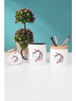 Hedizu Unicorn Hediye Siyah Kupa Bardak Kalemlik Anahtarlık