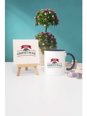 Hedizu Merry Christmas Yılbaşı Hediyesi Siyah Kupa Bardak Dekoratif Taş