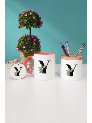 Hedizu Botanik Y Harfli Turuncu Kupa Bardak Kalemlik Anahtarlık