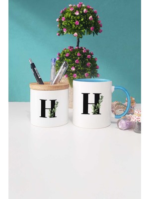 Hedizu Botanik H Harfli Mavi Kupa Bardak Kalemlik