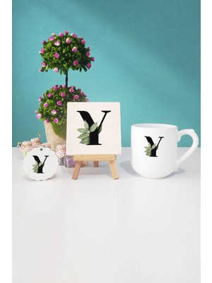 Hedizu Botanik Y Harfli Oval Kupa Bardak Dekoratif Taş Anahtarlık