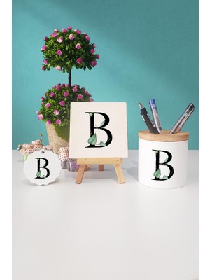 Hedizu Çiçek Desenli B Harfli Dekoratif Taş Anahtarlık Kalemlik