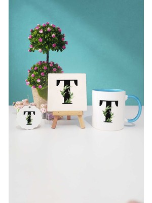 Hedizu Botanik T Harfli Mavi Kupa Bardak Dekoratif Taş Anahtarlık