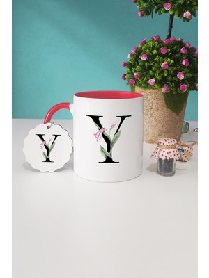 Hedizu Çiçek Desenli Y Harfli Kırmızı Kupa Bardak Anahtarlık