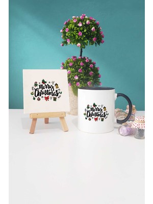 Hedizu Merry Christmas Yılbaşı Hediyesi Siyah Kupa Bardak Dekoratif Taş