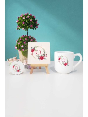 Hedizu Çiçekli O Harfli Oval Kupa Bardak Dekoratif Taş Anahtarlık